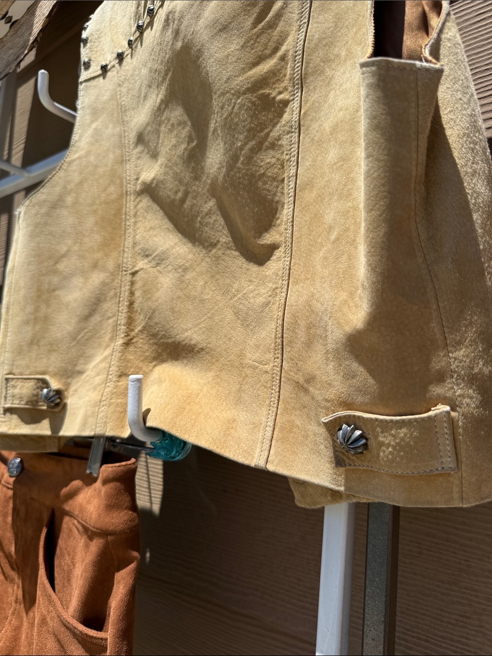 Vintage Arella Leather Carmel soft bigsm studs Western / biker lined pickets S-M - Picture 7 of 17